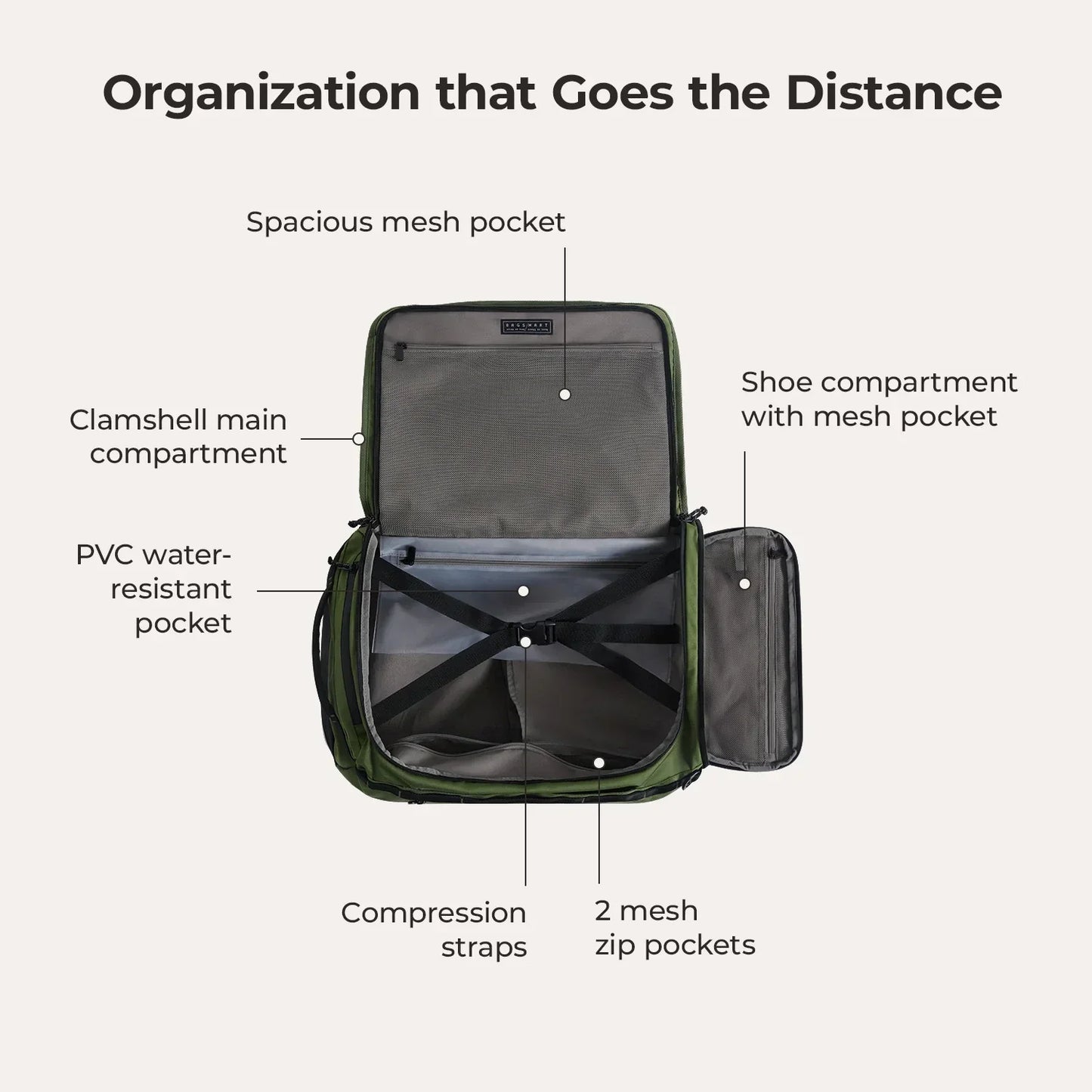 Paz 43L Carry On Travel Duffle Backpack
