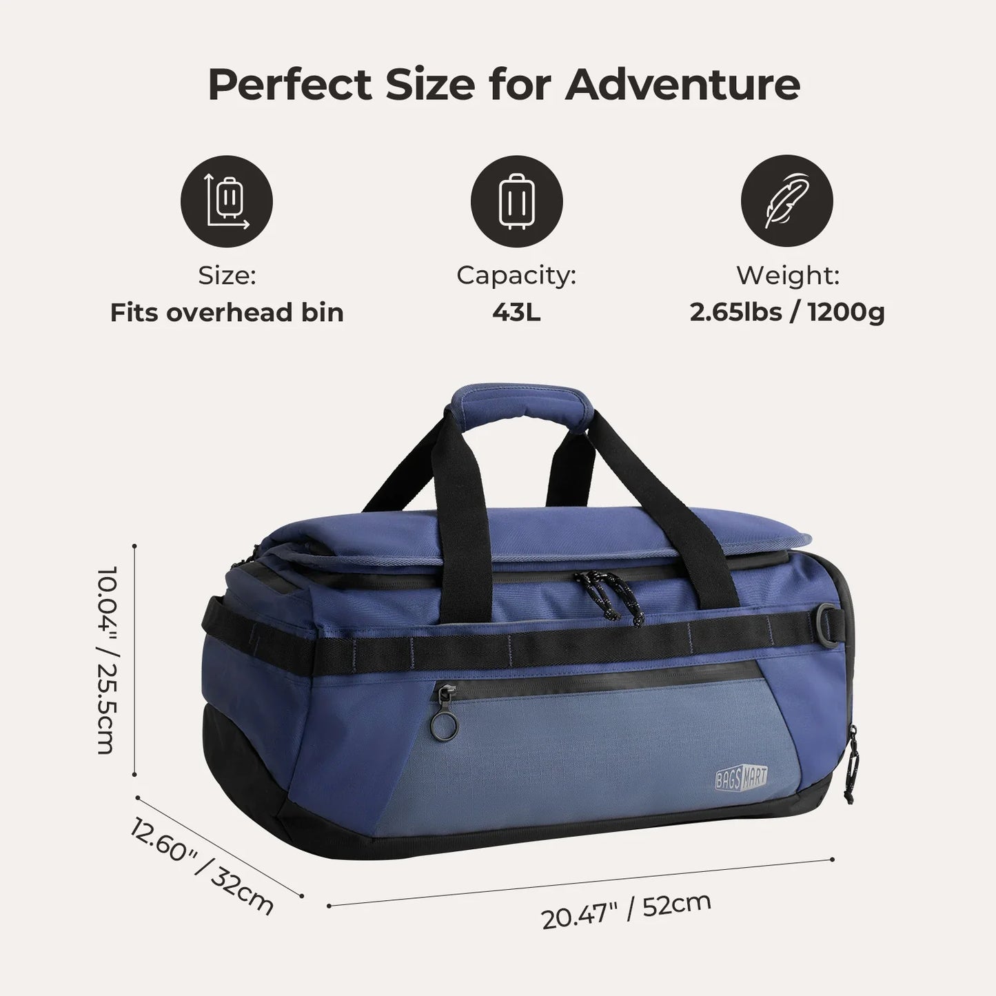 Paz 43L Carry On Travel Duffle Backpack