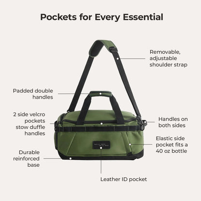 Paz 43L Carry On Travel Duffle Backpack